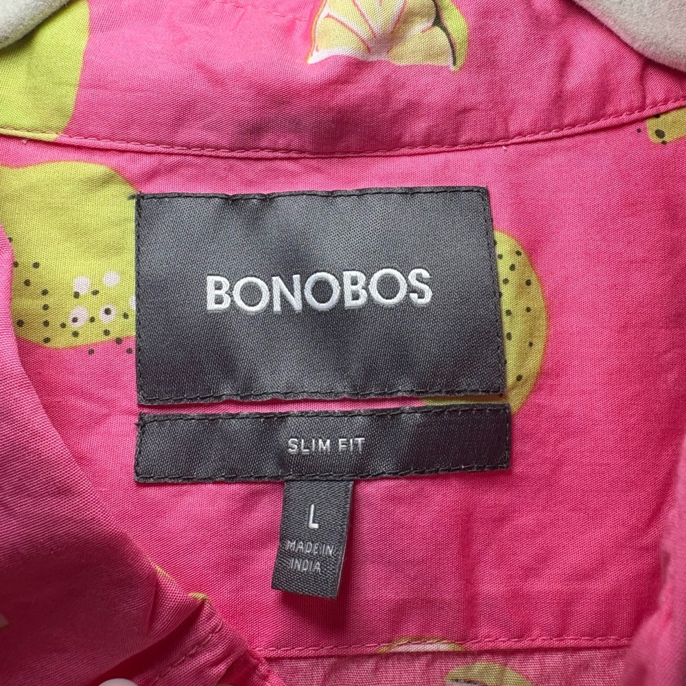 Bonobos Slim Fit Lemon Print Button-Up Shirt Men’s L‎ Pink Cotton Summer Top - Picture 3 of 6